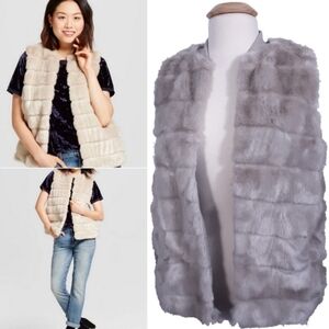 A New Day Faux Fur Vest Mob Wife Plush Open Front Tan Medium